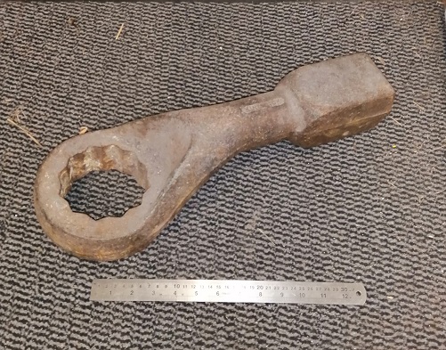 King Dick 2-1/4" Whit. slugging spanner, weighs 40lbs. from a WW2 ships engine room