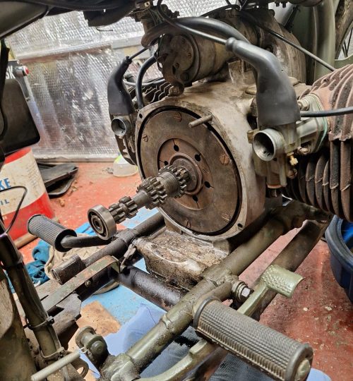 Using shaft from the blown up gearbox as alignment tool